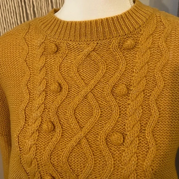 NWT ARIZONA Girls mustard cable knit sweater - Picture 2 of 3